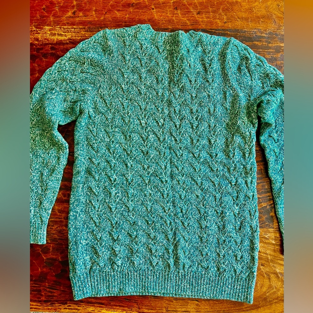 🆓📦 Teal Cable Knit LandsEnd Sweater - Picture 2 of 5